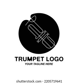 Trumpet logo design, generate melody, musical instrument vector sketch illustration