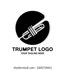 Trumpet logo design, generate melody, musical instrument vector sketch illustration