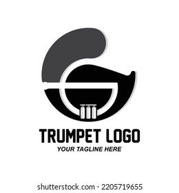 Trumpet logo design, generate melody, musical instrument vector sketch illustration