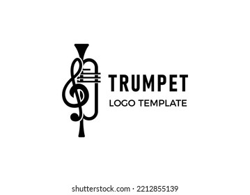 Diseño del logotipo de la trompeta, generar melodía, instrumento musical de jazz vectorial ilustración de sketch