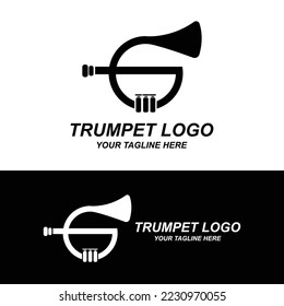 Trumpet logo design, generate melody, musical instrument vector sketch illustration