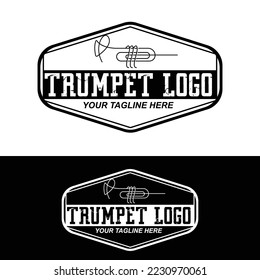 Trumpet logo design, generate melody, musical instrument vector sketch illustration