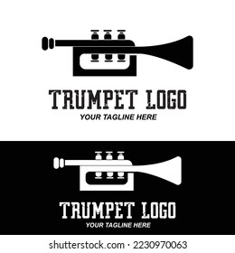 Trumpet logo design, generate melody, musical instrument vector sketch illustration