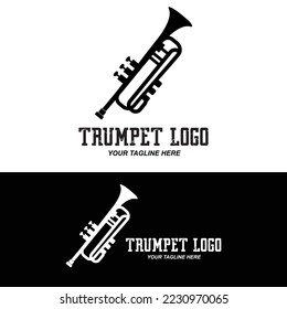 Trumpet logo design, generate melody, musical instrument vector sketch illustration