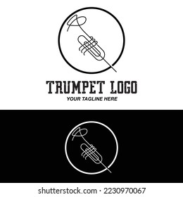 Trumpet logo design, generate melody, musical instrument vector sketch illustration