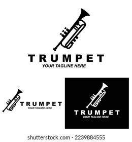 Trumpet logo design, generate melody, musical instrument vector sketch illustration