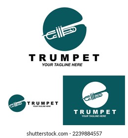 Trumpet logo design, generate melody, musical instrument vector sketch illustration