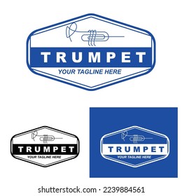 Trumpet logo design, generate melody, musical instrument vector sketch illustration