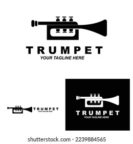 Trumpet logo design, generate melody, musical instrument vector sketch illustration