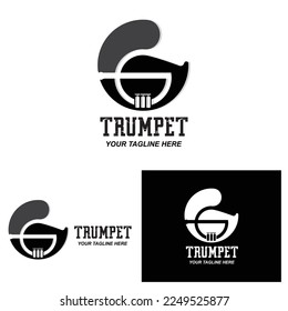 Trumpet logo design, generate melody, musical instrument vector sketch illustration