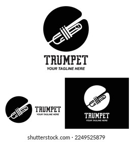 Trumpet logo design, generate melody, musical instrument vector sketch illustration