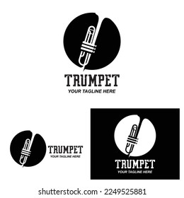 Trumpet logo design, generate melody, musical instrument vector sketch illustration