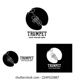 Trumpet logo design, generate melody, musical instrument vector sketch illustration
