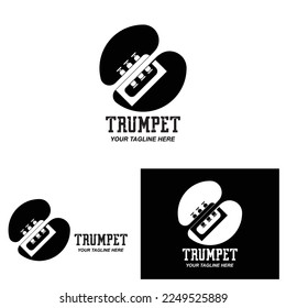 Trumpet logo design, generate melody, musical instrument vector sketch illustration