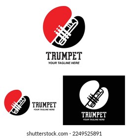 Trumpet logo design, generate melody, musical instrument vector sketch illustration