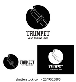 Trumpet logo design, generate melody, musical instrument vector sketch illustration
