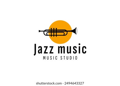 Trumpet logo design, generate melody, musical jazz instrument vector sketch illustration