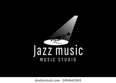 Trumpet logo design, generate melody, musical jazz instrument vector sketch illustration