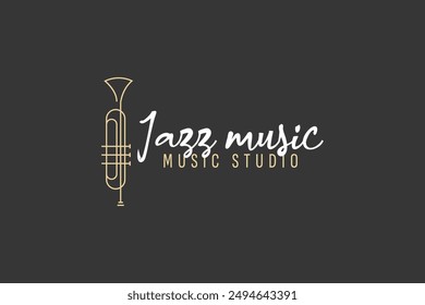 Trumpet logo design, generate melody, musical jazz instrument vector sketch illustration