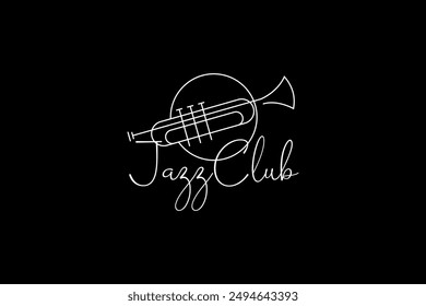 Trumpet logo design, generate melody, musical jazz instrument vector sketch illustration