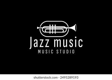 Trumpet logo design, generate melody, musical jazz instrument vector sketch illustration