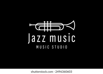 Trumpet logo design, generate melody, musical jazz instrument vector sketch illustration