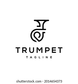 Trumpet logo line art design with initial P for music company