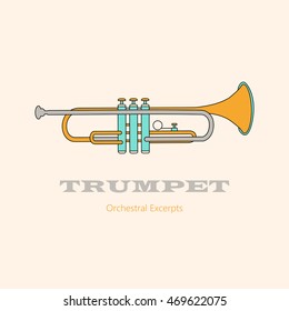 Trumpet logo. Thin line vector icon with music wind instrument.