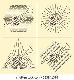 Trumpet logo. Vintage styled vector illustration with musical instrument. Vector clip art. Retro design element for music store packaging, studio or t-shirt design.