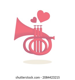 Trumpet love. Romantic musical inspiration concept. Trumpet cartoon style, hand drawn vector illustration. Part of set.