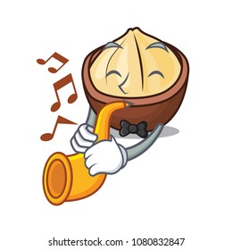 With trumpet macadamia mascot cartoon style