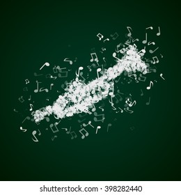 Trumpet made from various music notes with different opacities
