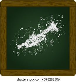 Trumpet made from various music notes with different opacities