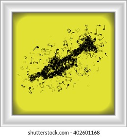 Trumpet made from various music notes with different opacities