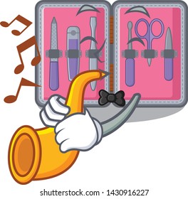 With trumpet manicure kit in the mascot shape