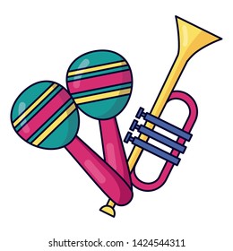 trumpet and maracas music colorful background vector illustration