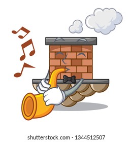 With trumpet miniature cartoon brick chimney above table