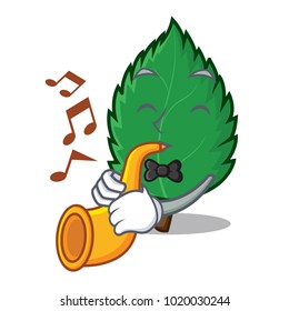 With trumpet mint leaves mascot cartoon