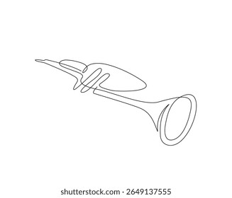 Trompete instrumento de música esboço desenho ilustração. um desenho de linha contínua de trompete.