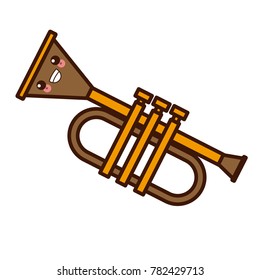 Trumpet music instrument symbol kawaii cartoon