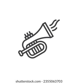 Trumpet music line icon. linear style sign for mobile concept and web design. Musical trumpet outline vector icon. Symbol, logo illustration. Vector graphics