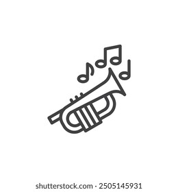 Trumpet music line icon. linear style sign for mobile concept and web design. Trumpet musical instrument outline vector icon. Symbol, logo illustration. Vector graphics