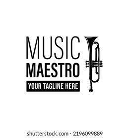 Trumpet Music Maestro Logo. Music Group Logo. Jazz Or Orchestra Community Logo Design Template