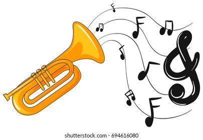 Trumpet with music notes in background illustration