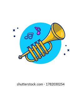 Trompete mit Musik Notizen Cartoon Vektorsymbol Illustration. Musikinstrumentensymbol Konzept isoliert Premium-Vektorgrafik. Flachbildkartonstil