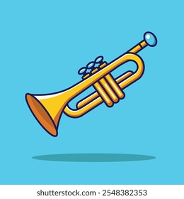 Trumpet With Music Notes Cartoon Vector Icon Illustration. Music Instrument Icon Concept Isolated Premium Vector. Flat Cartoon Style