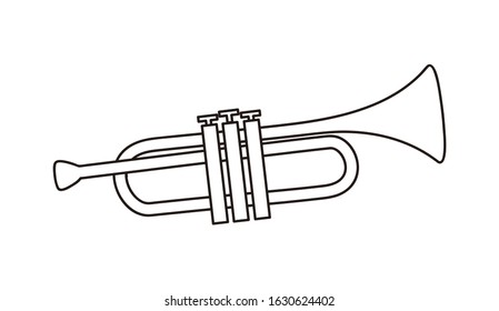 Trumpet. Musical instrument. Black and white vector illustration.