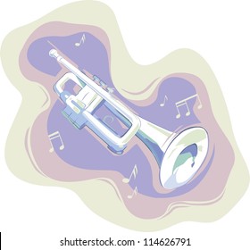 Trumpet musical instrument in flat style. Vector illustration isolated on white background