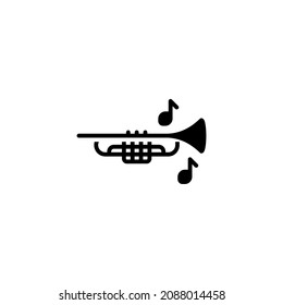 trumpet musical instrument icon designed in solid black style and glyph style in musical instrument icon category