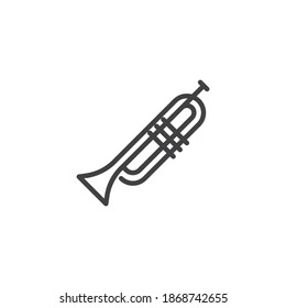 Trumpet musical instrument line icon. linear style sign for mobile concept and web design. Wind instrument trumpet outline vector icon. Symbol, logo illustration. Vector graphics